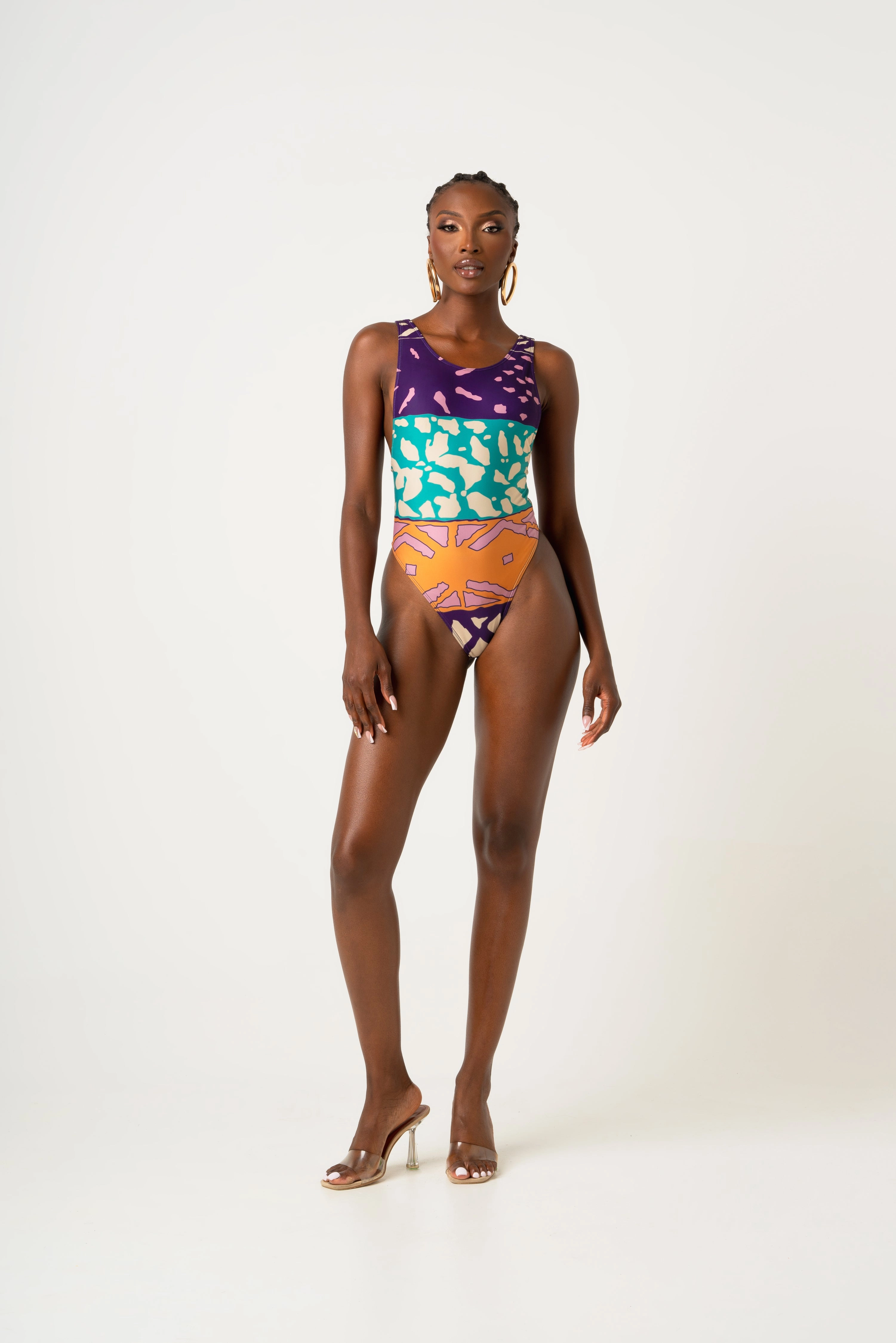 ANU PURPLE ROUND NECK ONE PIECE SWIMSUIT