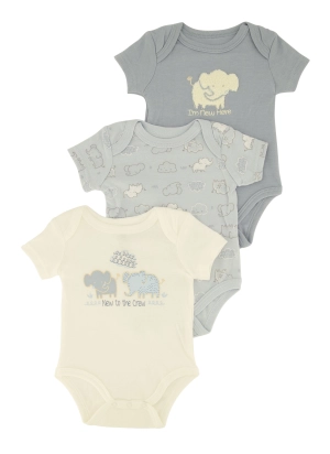 Baby Boys 0-9M Elephant Chenille Patch Graphic Bodysuits 3 Pack