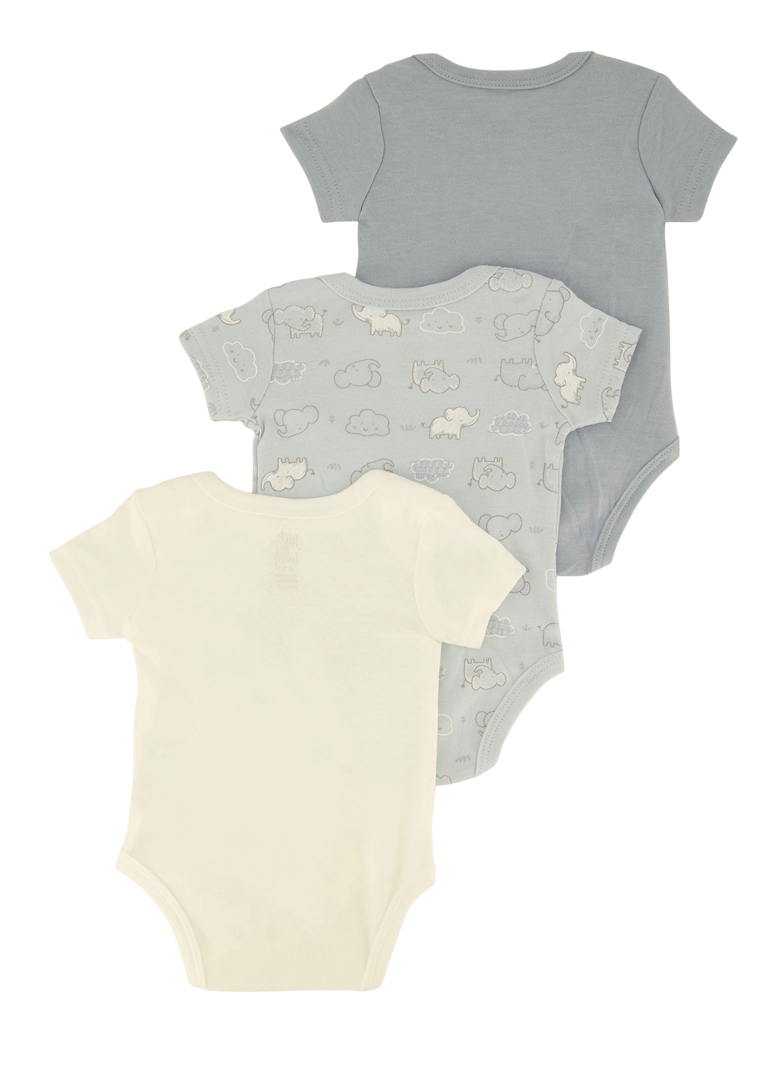 Baby Boys 0-9M Elephant Chenille Patch Graphic Bodysuits 3 Pack