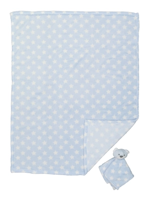 Baby Boys Plush Star Graphic Blanket with Bear Lovey