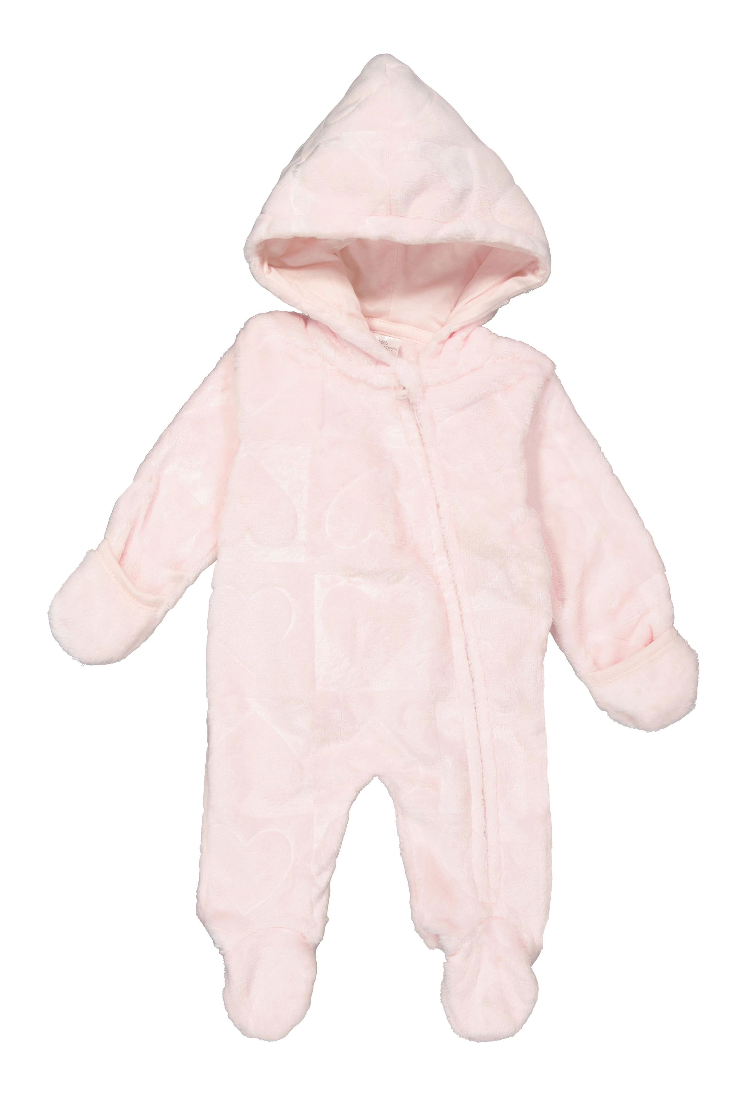Baby Girls 0-9M Plush Heart Print Hooded Footed Jumpsuit