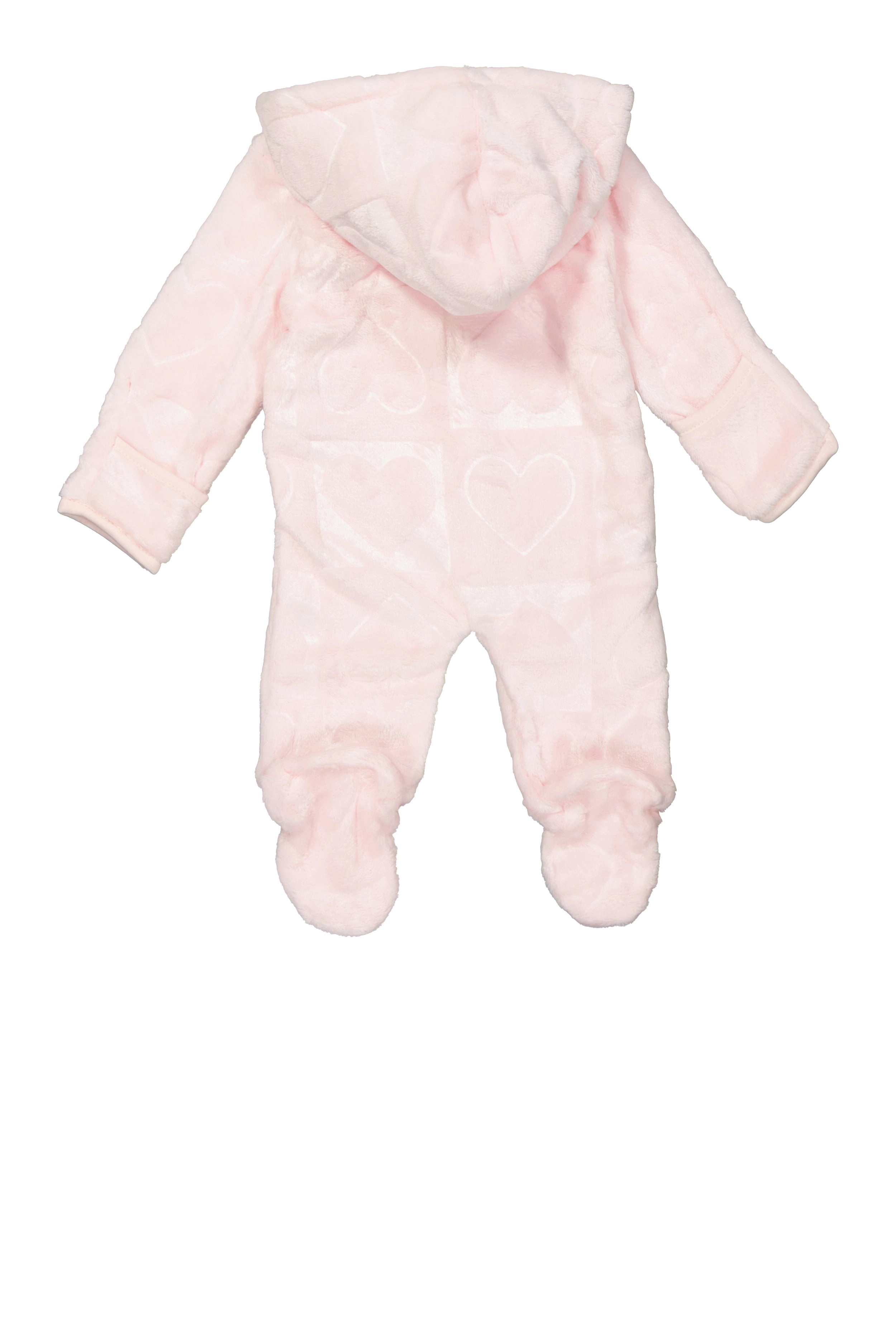 Baby Girls 0-9M Plush Heart Print Hooded Footed Jumpsuit