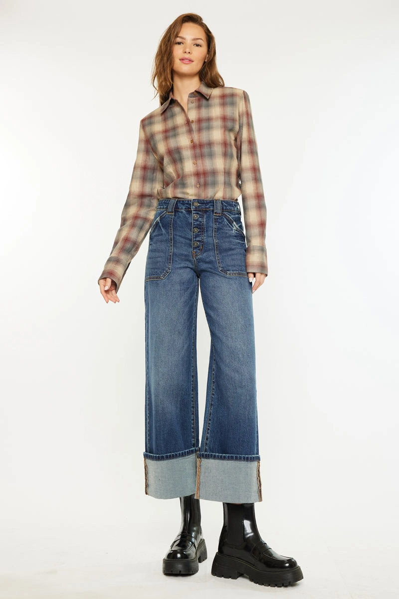 Beanie High Rise Ankle Wide Leg Jeans