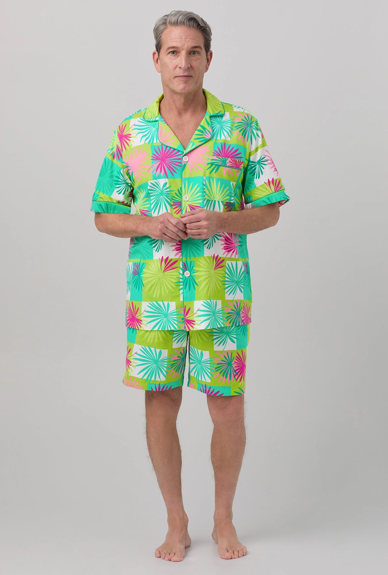BedHead x Mr. Turk Tropical Tile Men's Short Sleeve Notch Stretch Jersey Short PJ Set