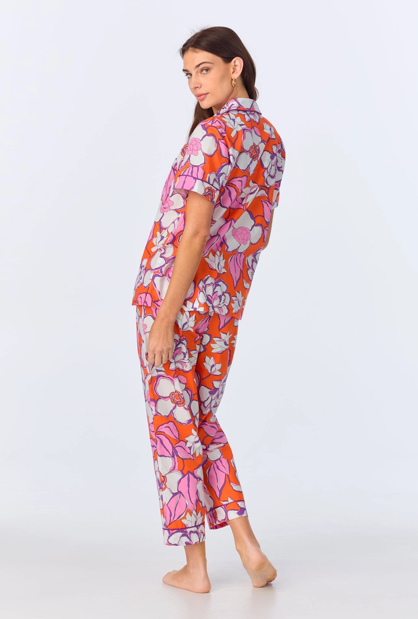 BedHead x Trina Turk Gardenia Short Sleeve Classic Woven Cotton Poplin Cropped PJ Set