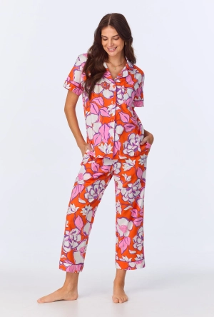 BedHead x Trina Turk Gardenia Short Sleeve Classic Woven Cotton Poplin Cropped PJ Set