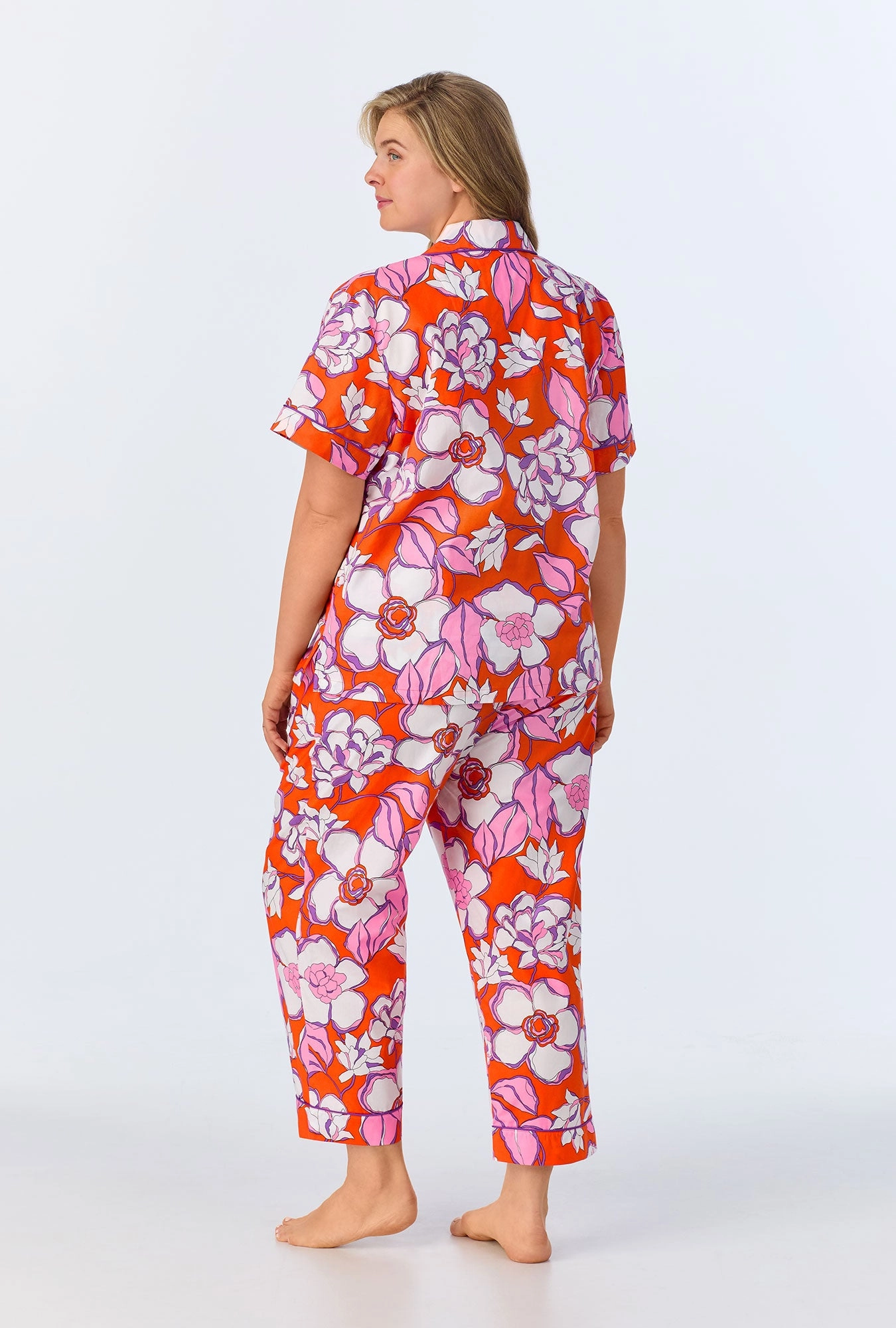 BedHead x Trina Turk Gardenia Short Sleeve Classic Woven Cotton Poplin Cropped PJ Set
