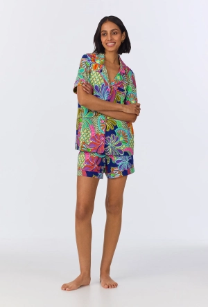 BedHead x Trina Turk Zanzibar Short Sleeve Classic Shorty Stretch Jersey PJ Set
