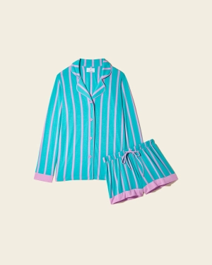 Bedrucktes Langärmeliges Top & Boxer Pyjama-Set