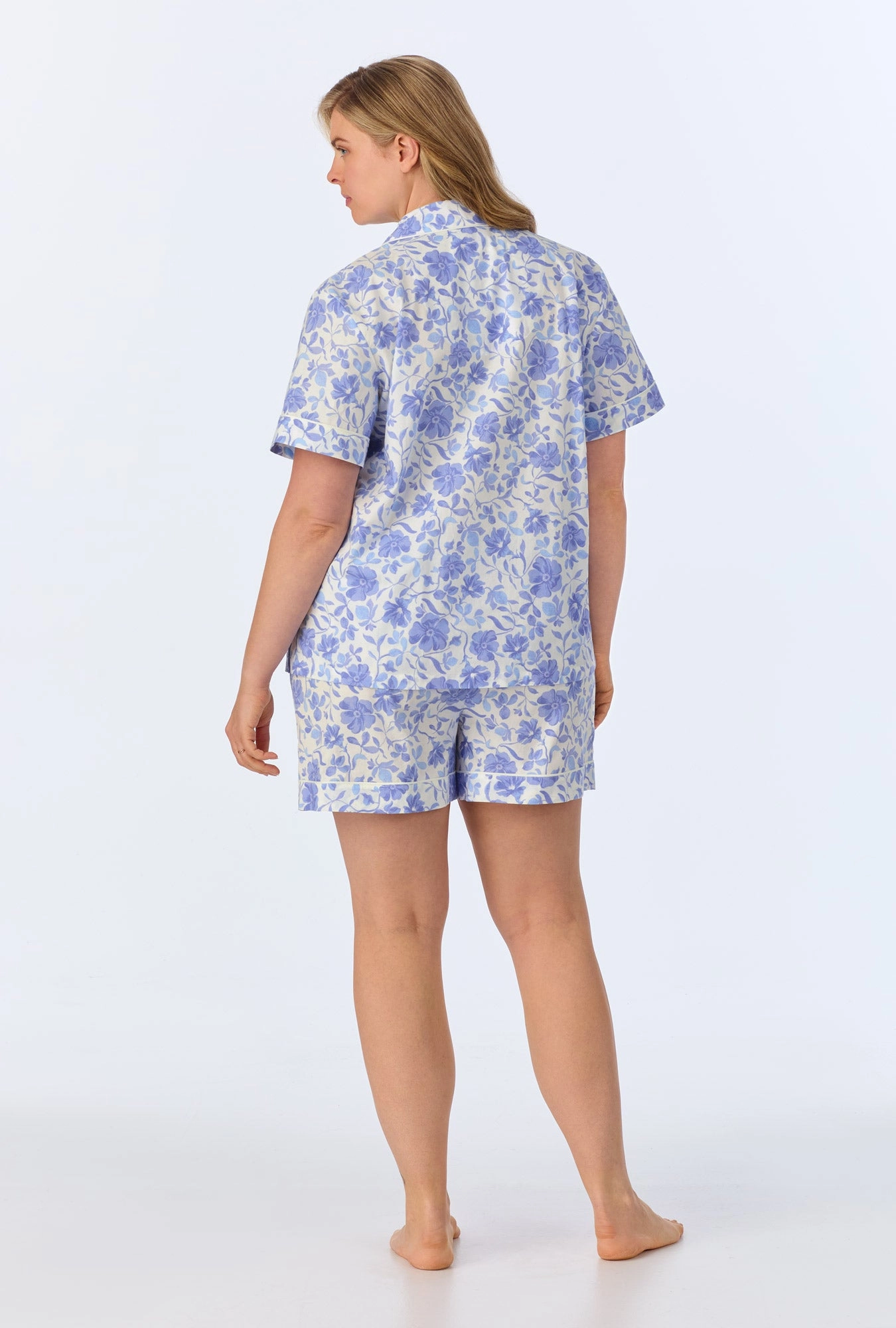 Belle Fleur Short Sleeve Classic  Shorty Woven Cotton Poplin PJ Set
