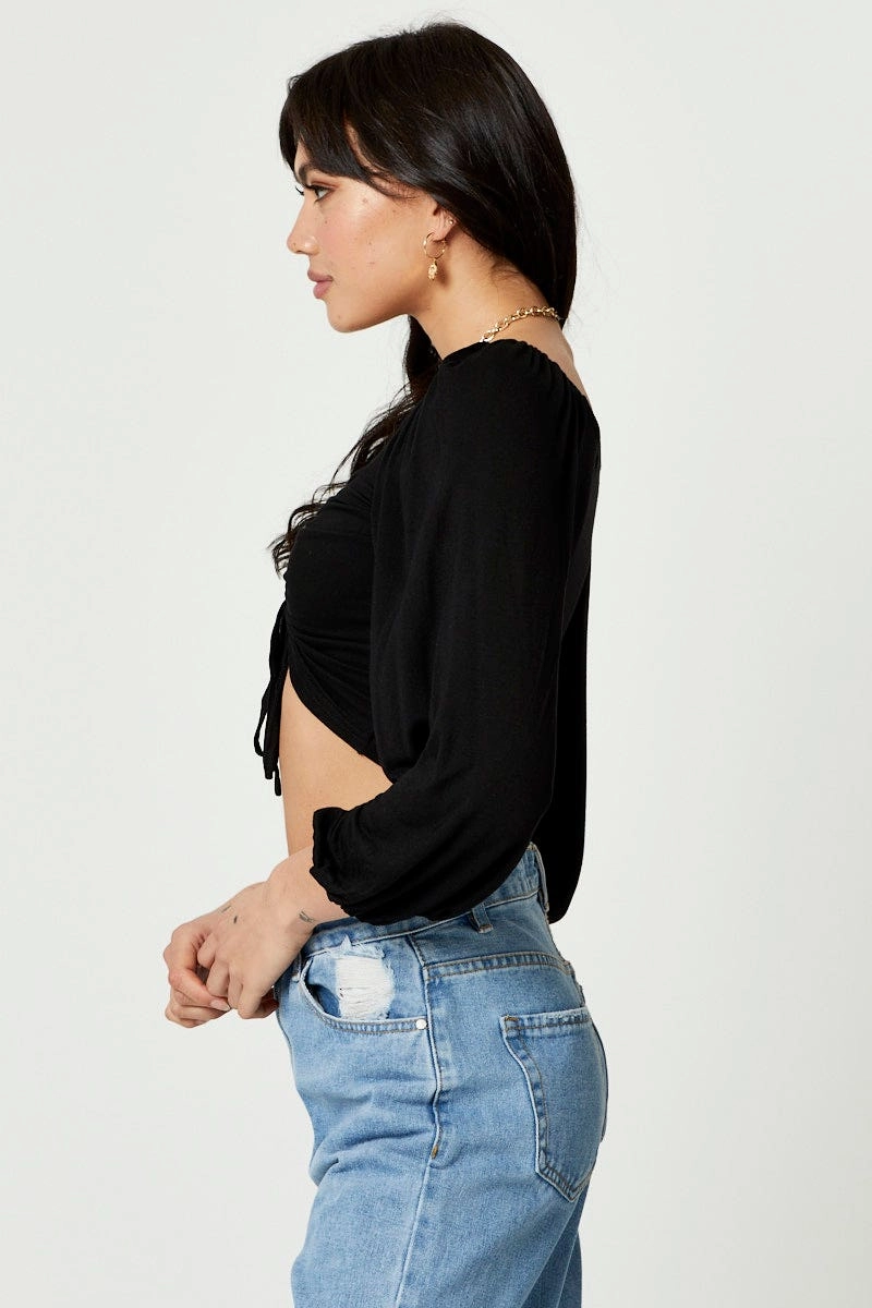 Black Ruched Long Sleeve Top