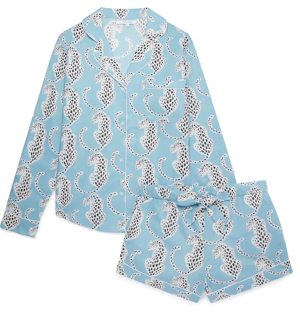 Blue Leopards Women's Long Sleeve Organic Cotton Pyjama Short Set