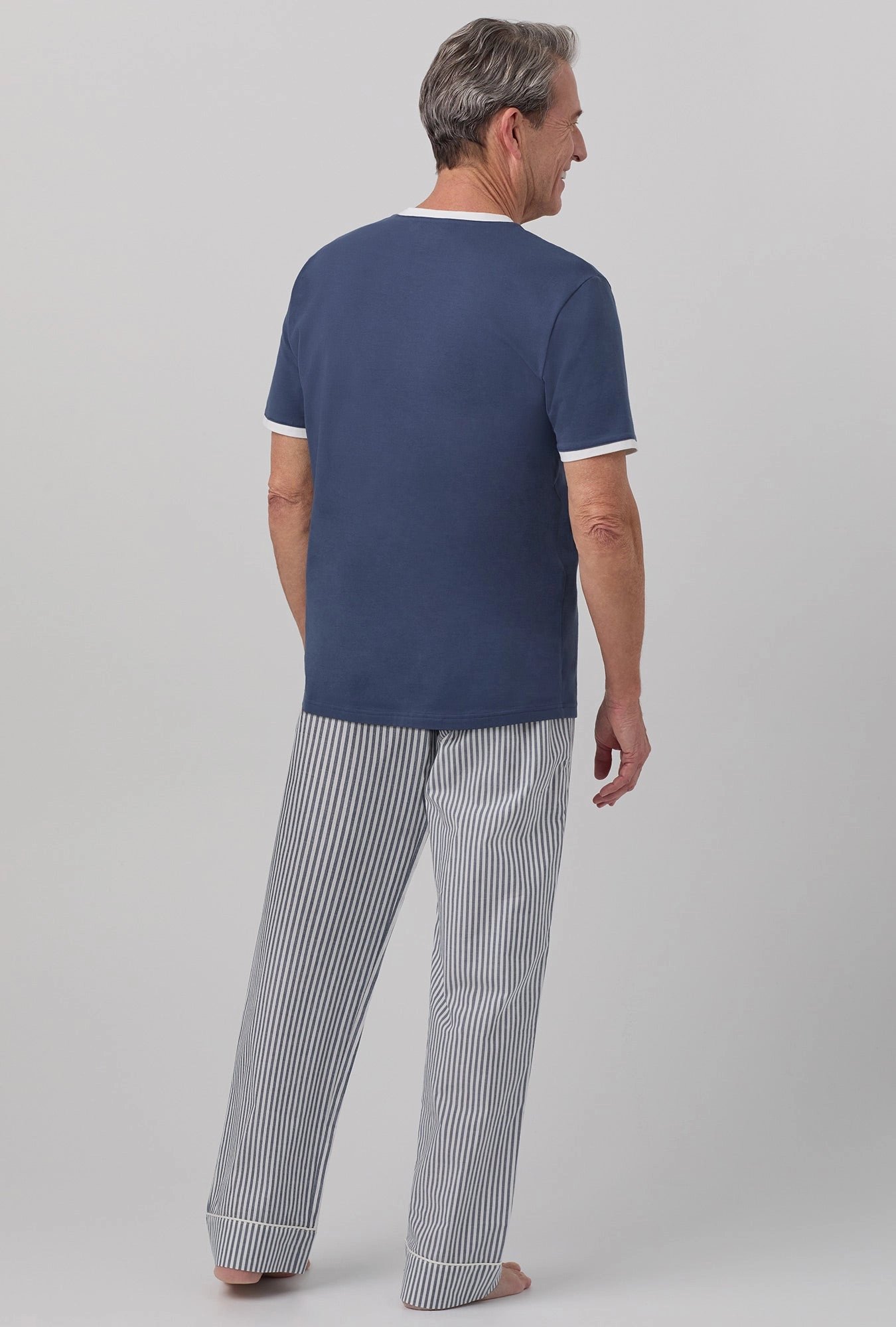 Blue South Shore Stripe Men's Short Sleeve Tee Woven Cotton Poplin PJ Set