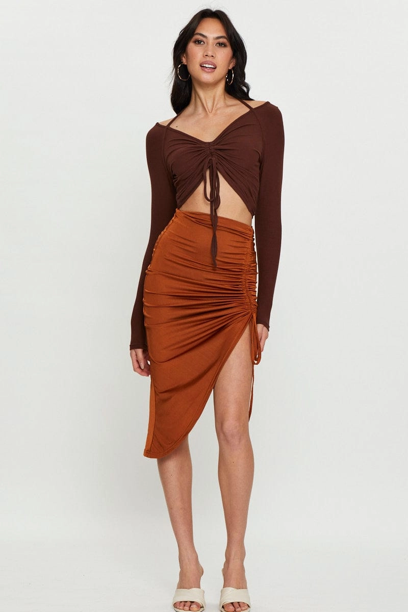Brown Halter Top Long Sleeve