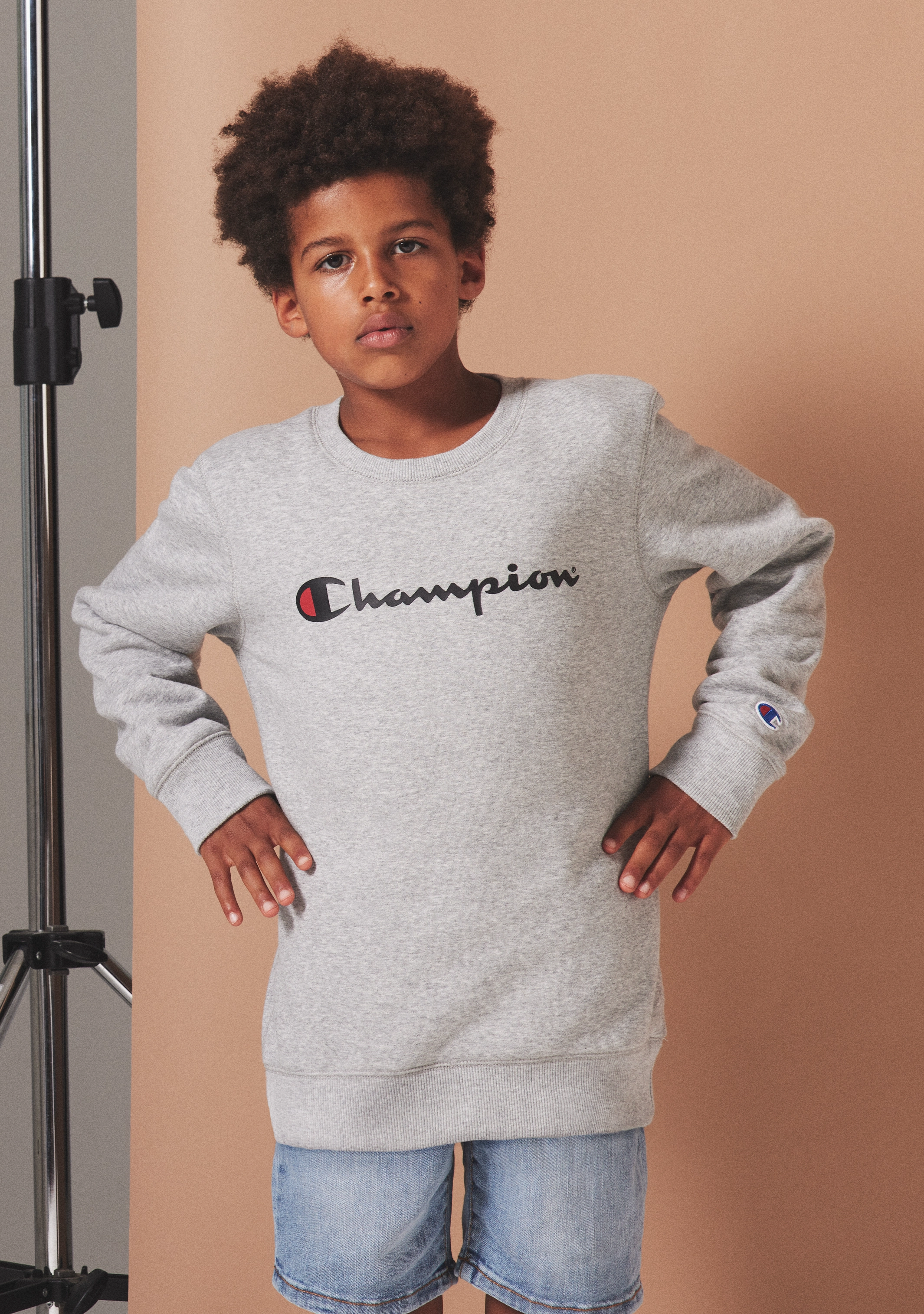 Champion Junior Script Logo Crew Oxford Heather