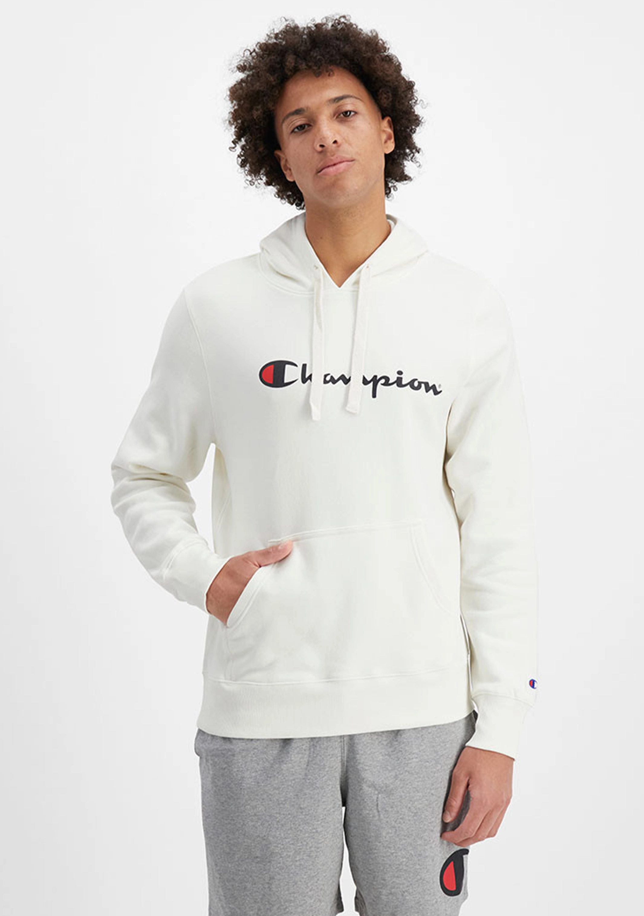 Champion Mens Script Hoodie Mascarpone