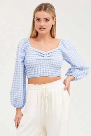 Check Crop Top Long Sleeve