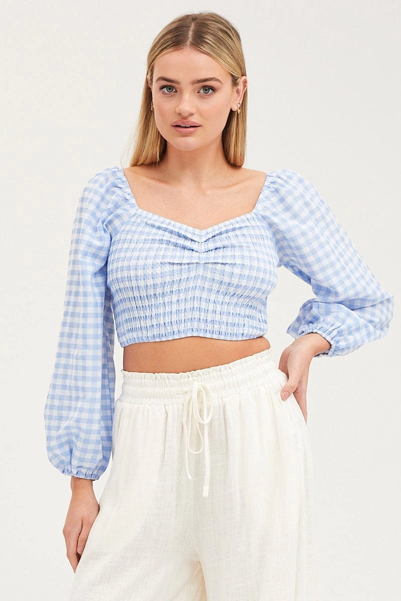 Check Crop Top Long Sleeve