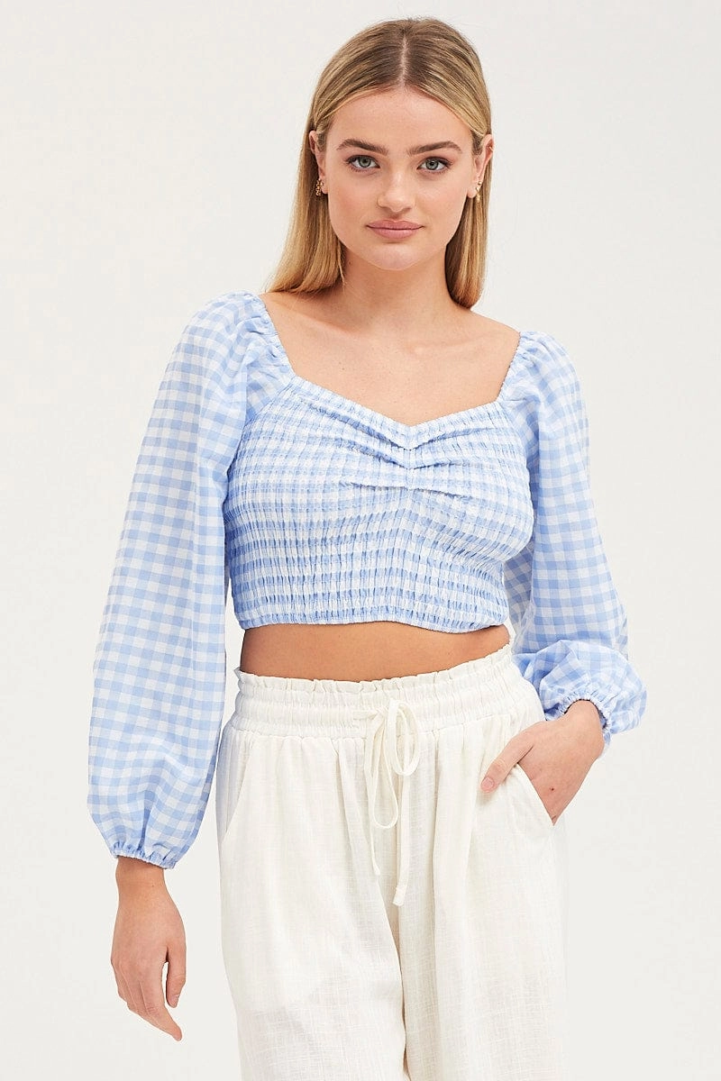 Check Crop Top Long Sleeve