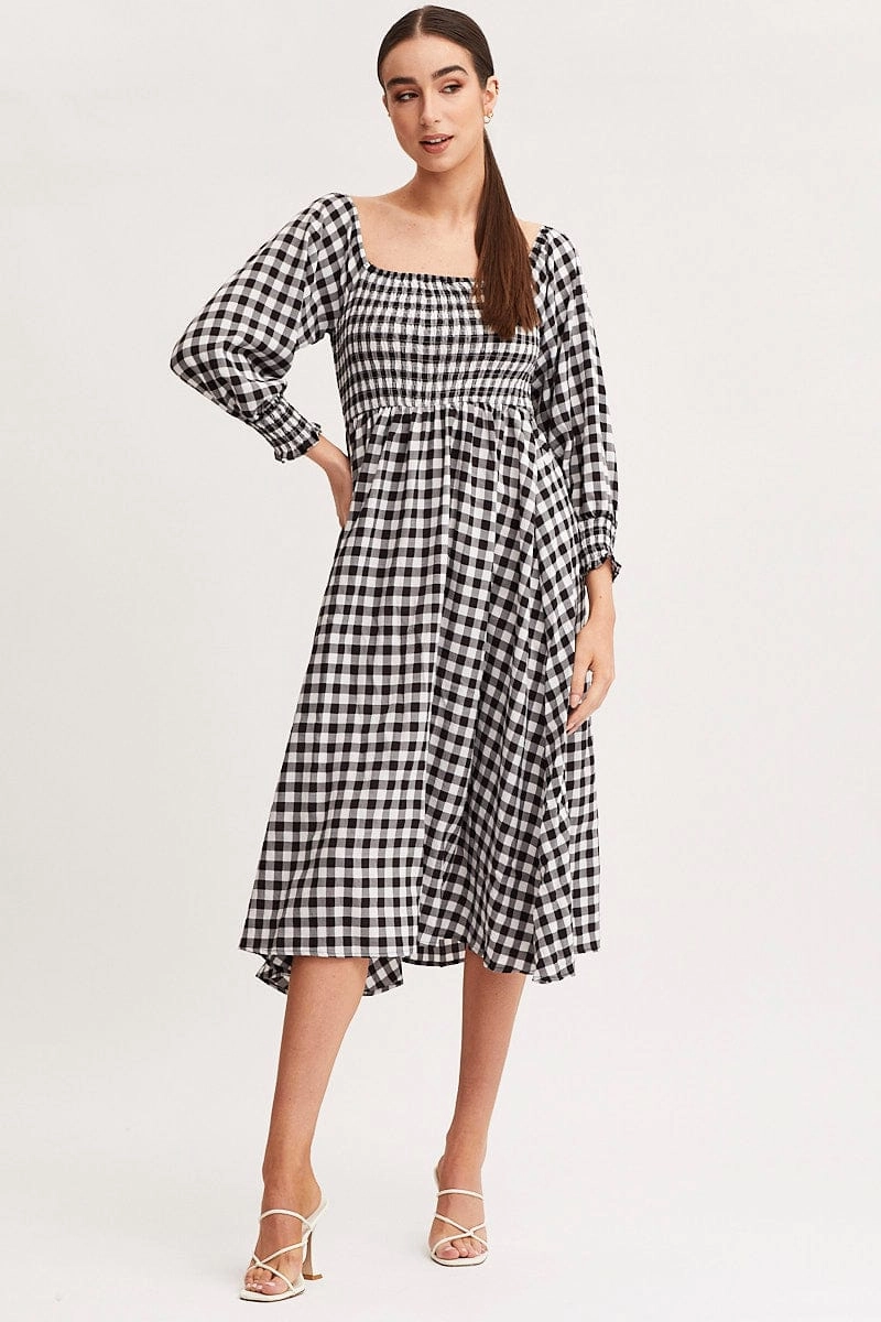 Check Dress Long Sleeve Maxi