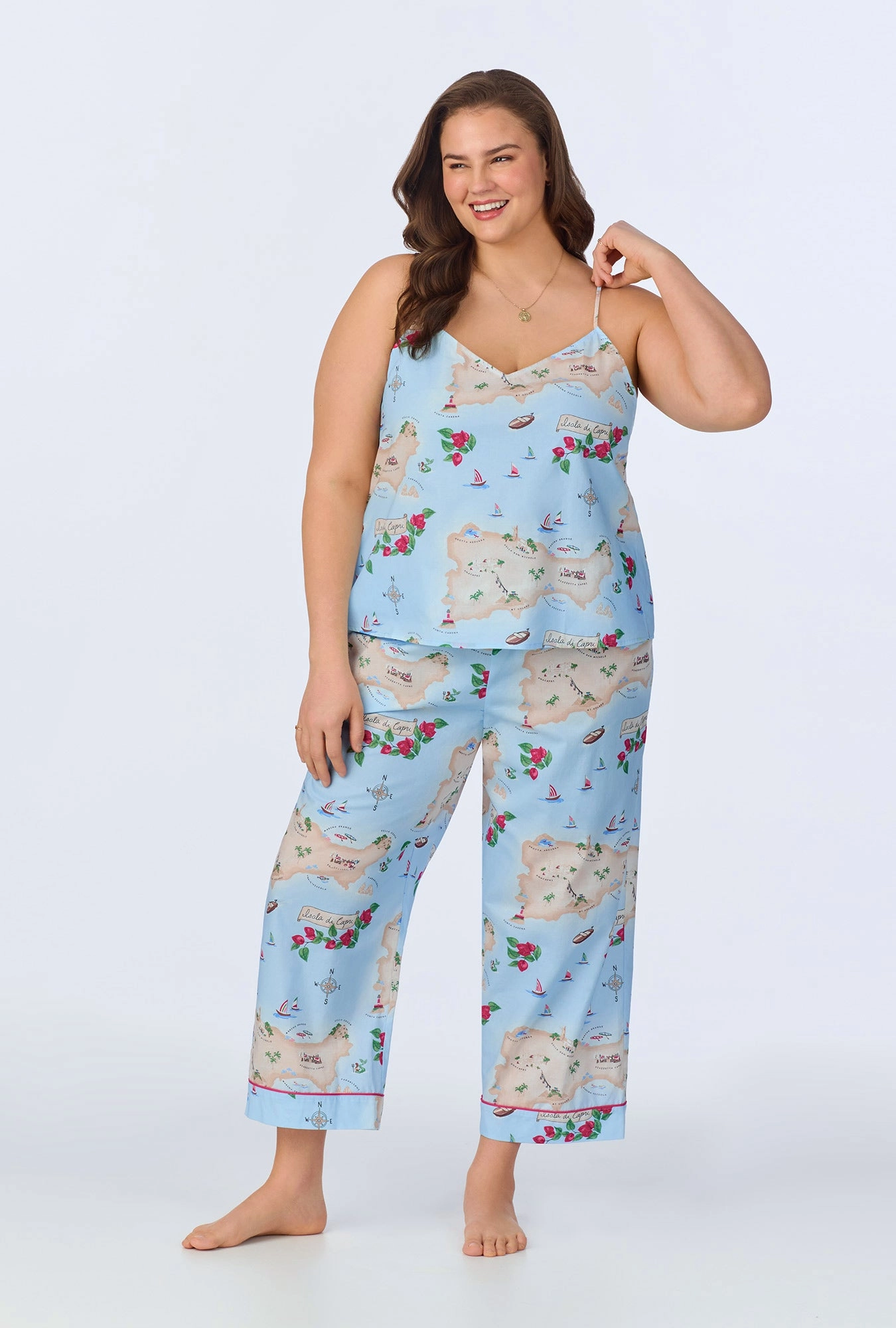 Ciao Capri Cami Woven Cotton Poplin Cropped PJ Set