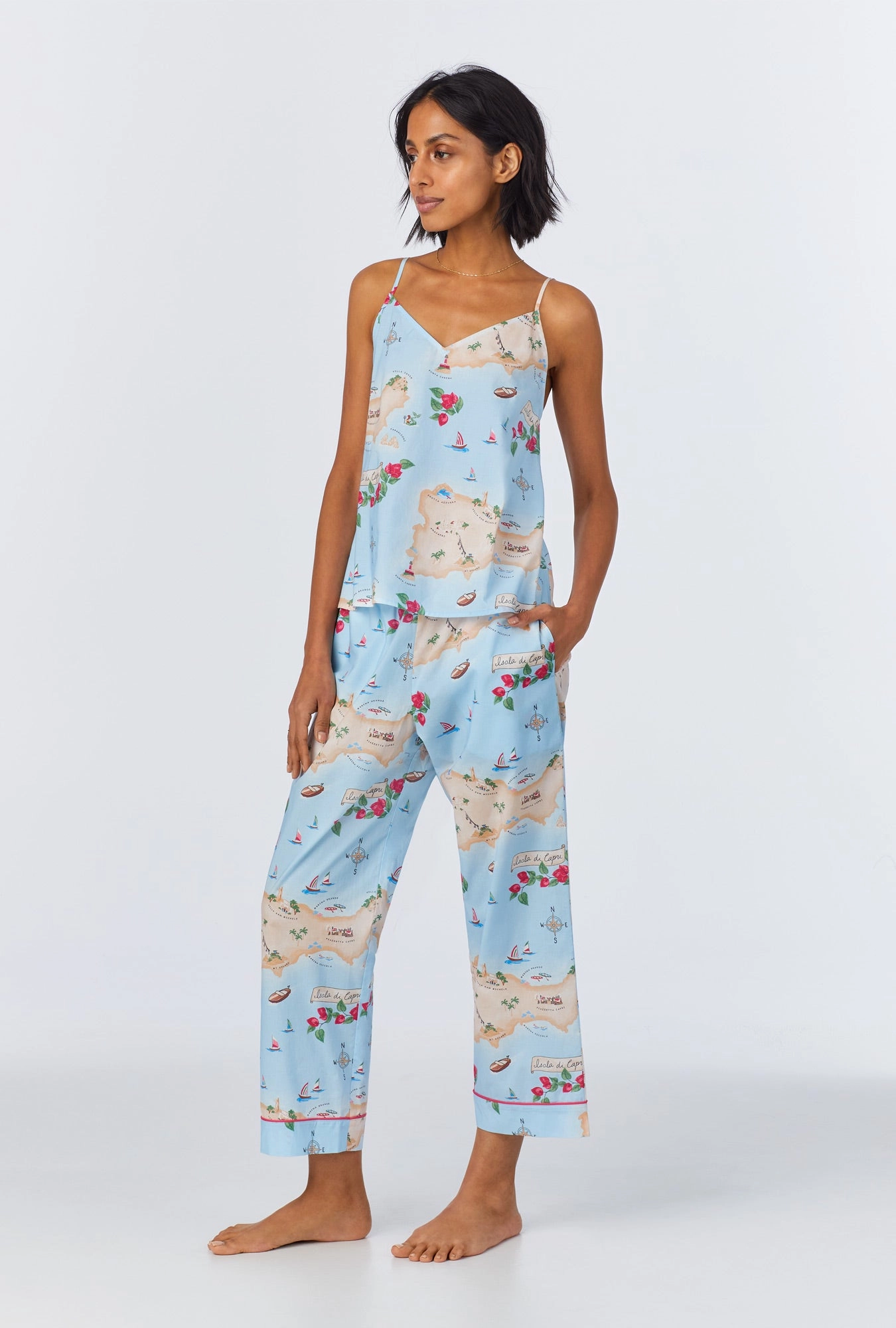 Ciao Capri Cami Woven Cotton Poplin Cropped PJ Set