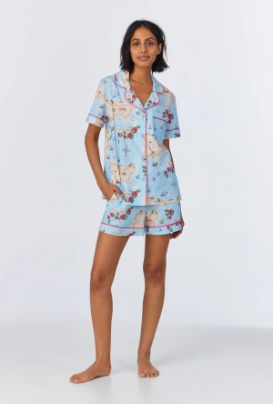 Ciao Capri Short Sleeve Classic Woven Cotton Poplin Shorty PJ Set