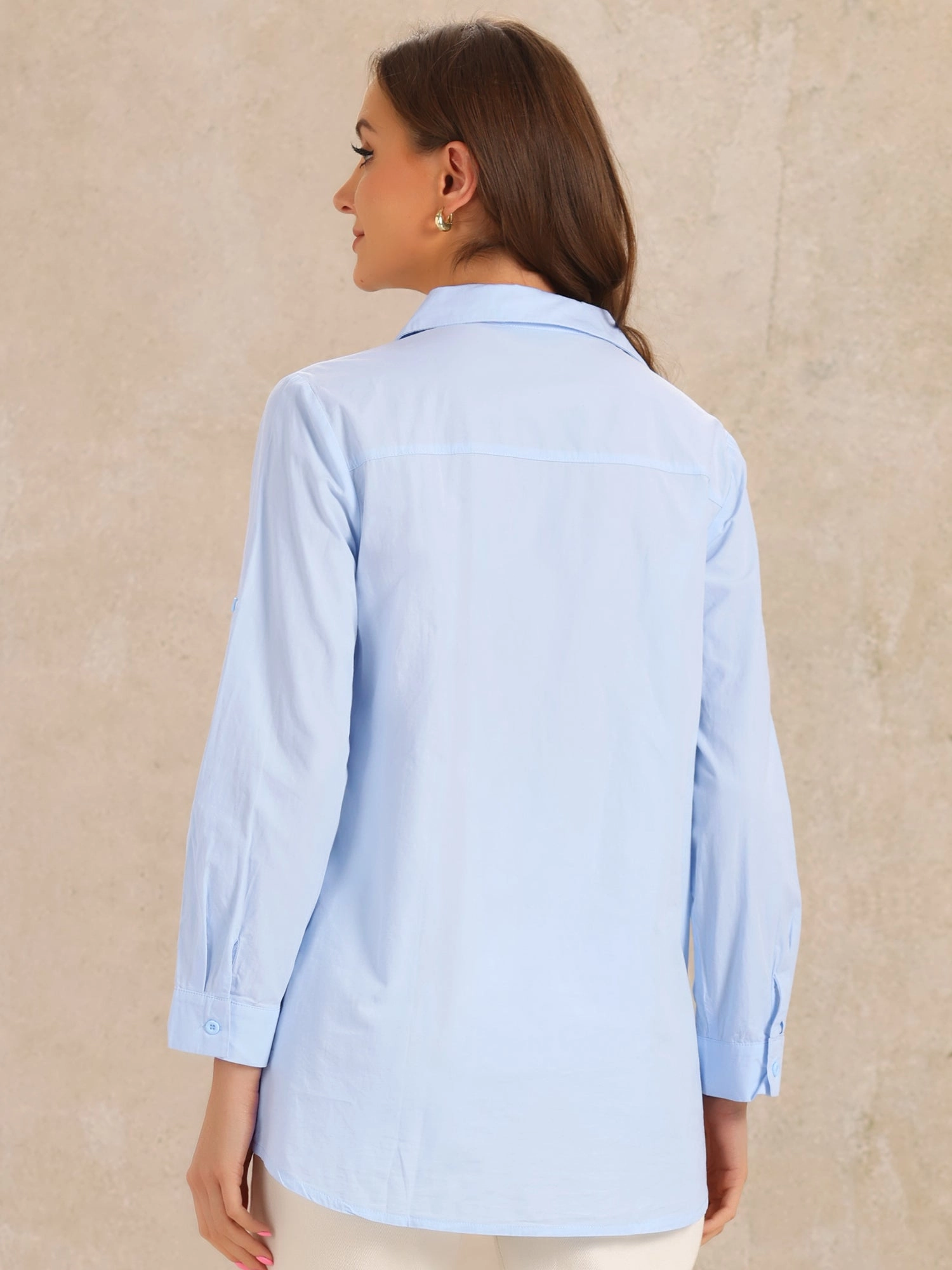 Collar Office Long Sleeve Button Down Cotton Work Shirt