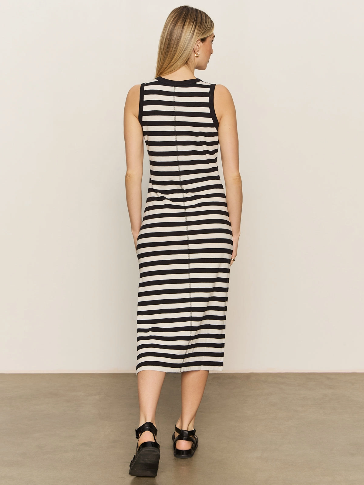 Contrast Trim Maxi Dress Black Macrame Stripe