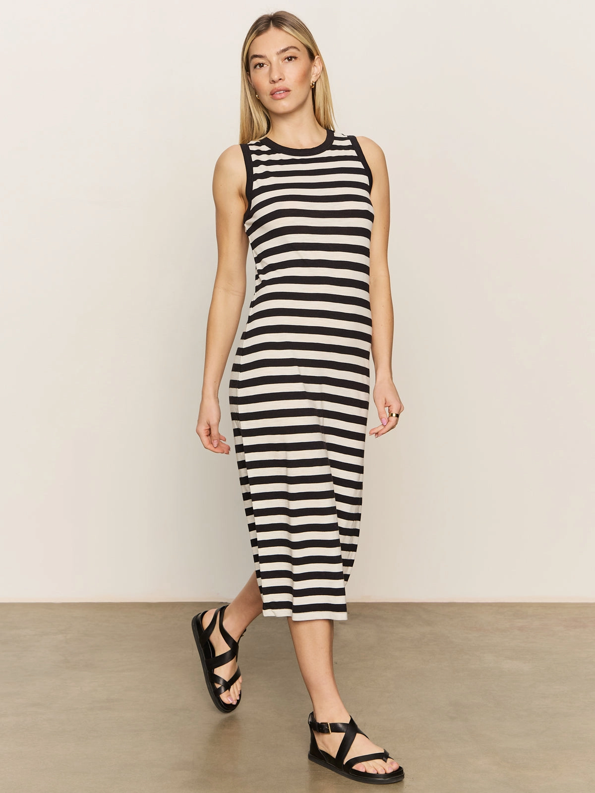 Contrast Trim Maxi Dress Black Macrame Stripe
