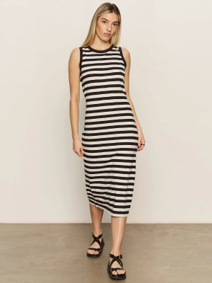 Contrast Trim Maxi Dress Black Macrame Stripe