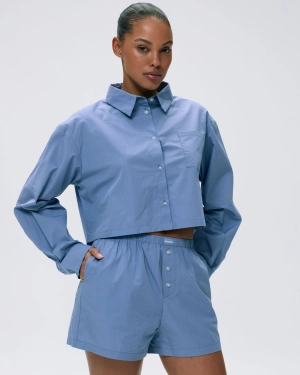 Cotton Cropped Shirt - Blue