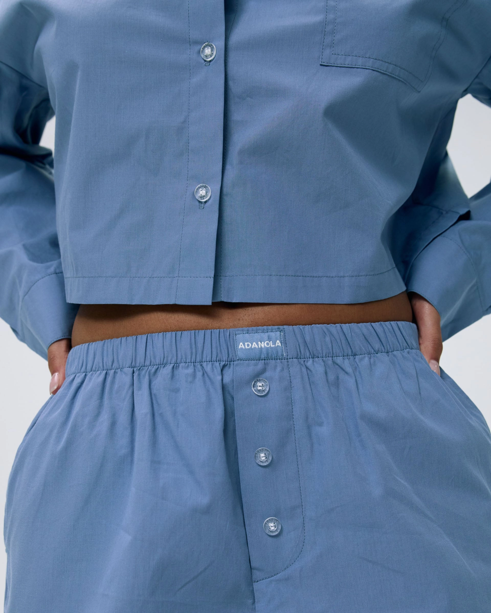 Cotton Cropped Shirt - Blue