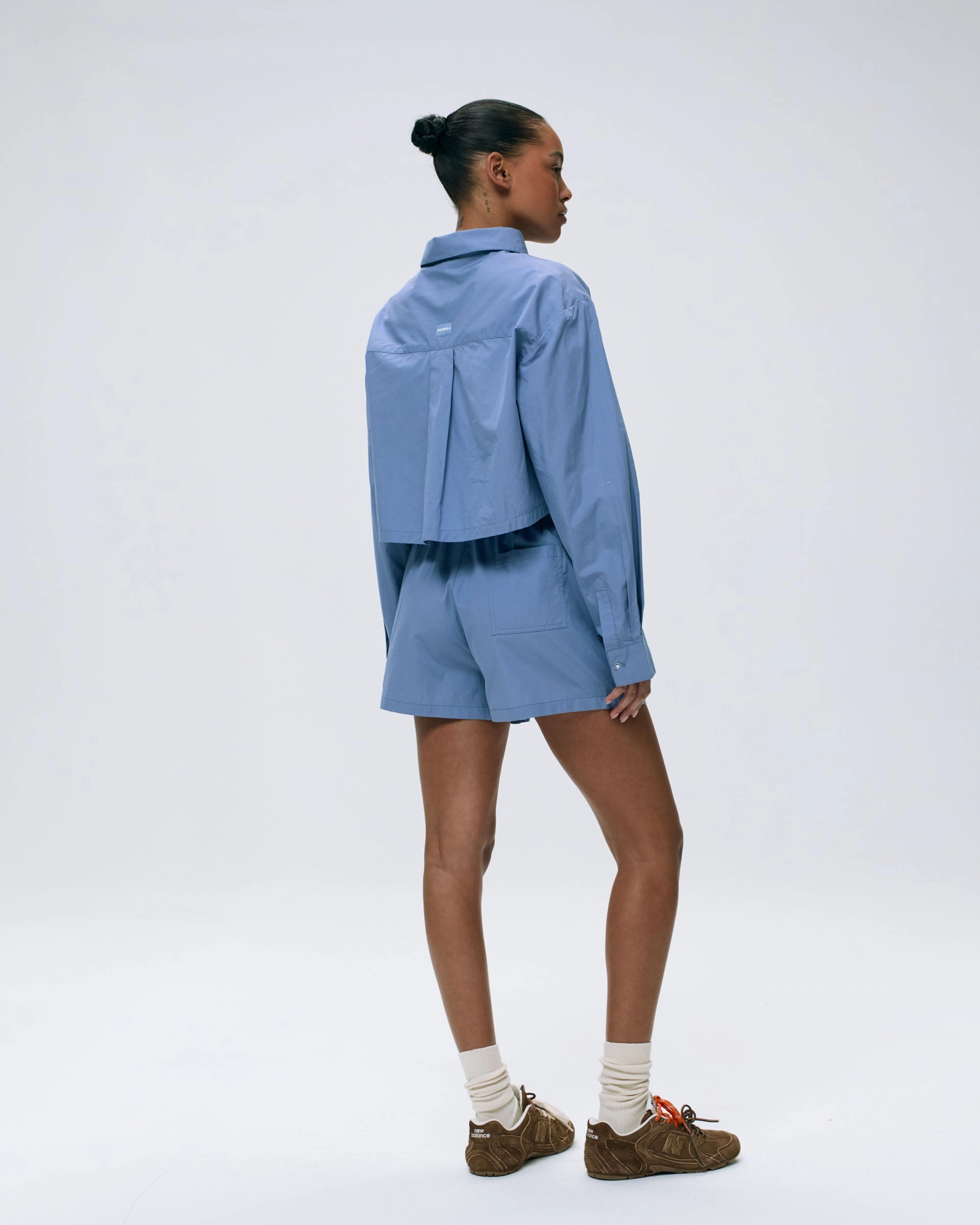 Cotton Cropped Shirt - Blue