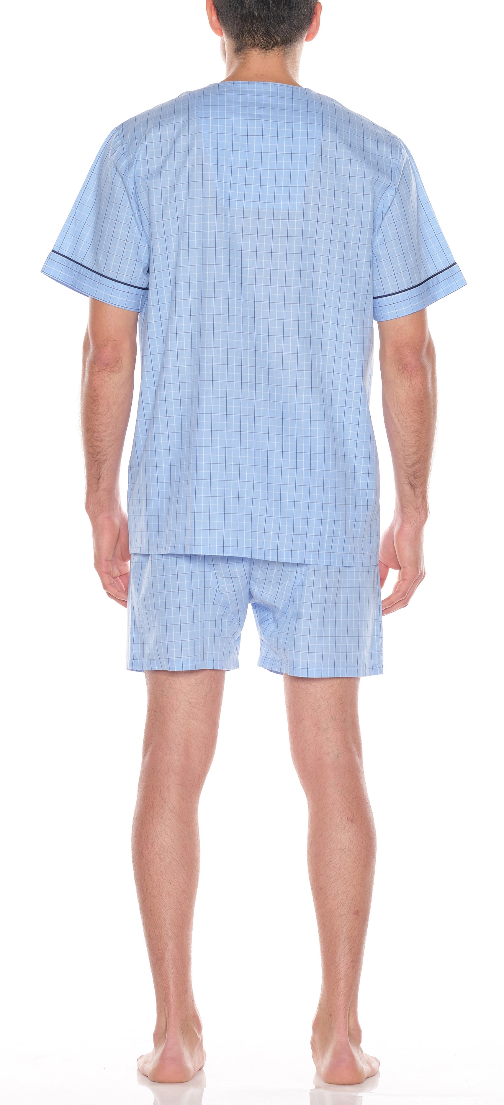 Cotton Shorty Pajama In Lt Blue Check