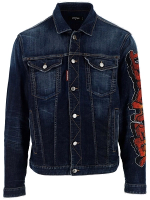 Dsquared2 Graffiti Logo Printed Denim Jacket