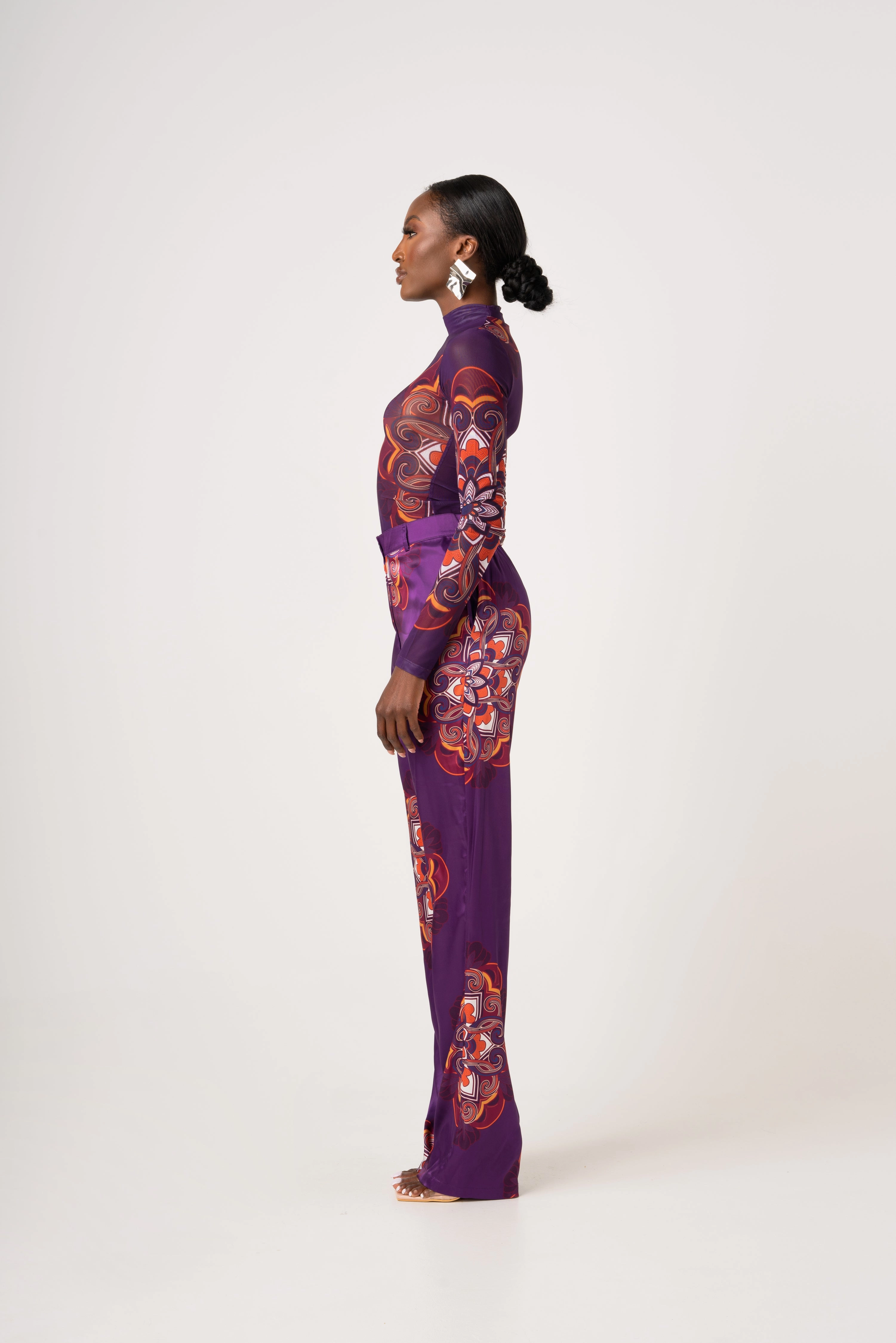 ENANG PURPLE MESH LONG SLEEVE TOP