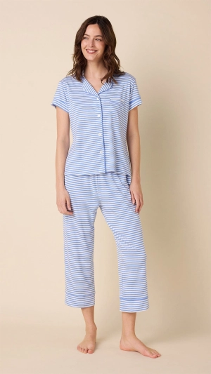 Essential Stripe Pima Knit Capri Set - Provence
