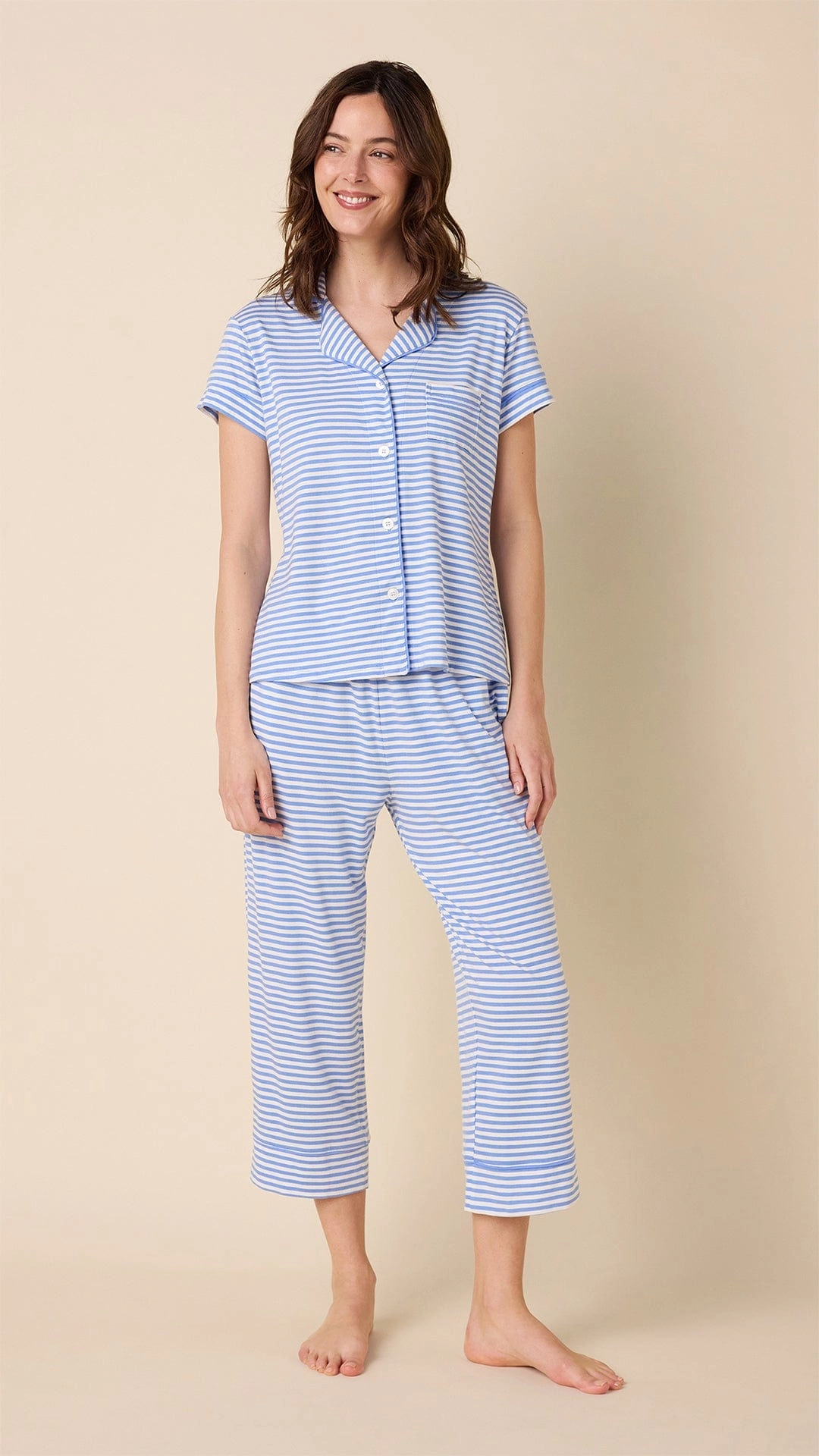 Essential Stripe Pima Knit Capri Set - Provence