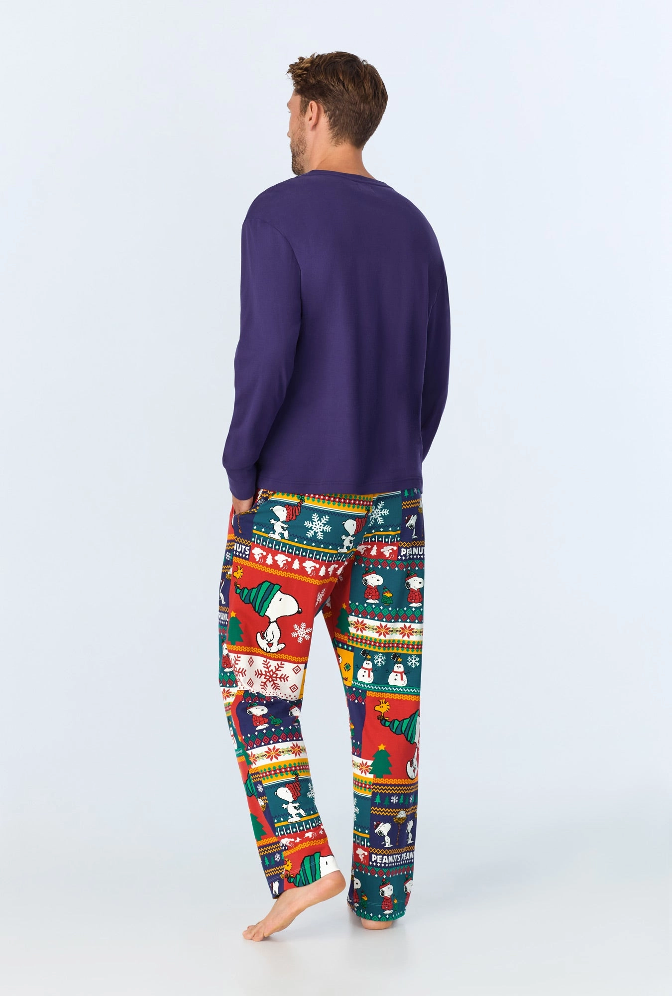 Fairisle Snoopy® Men's Long Sleeve Henley Stretch Jersey PJ Set