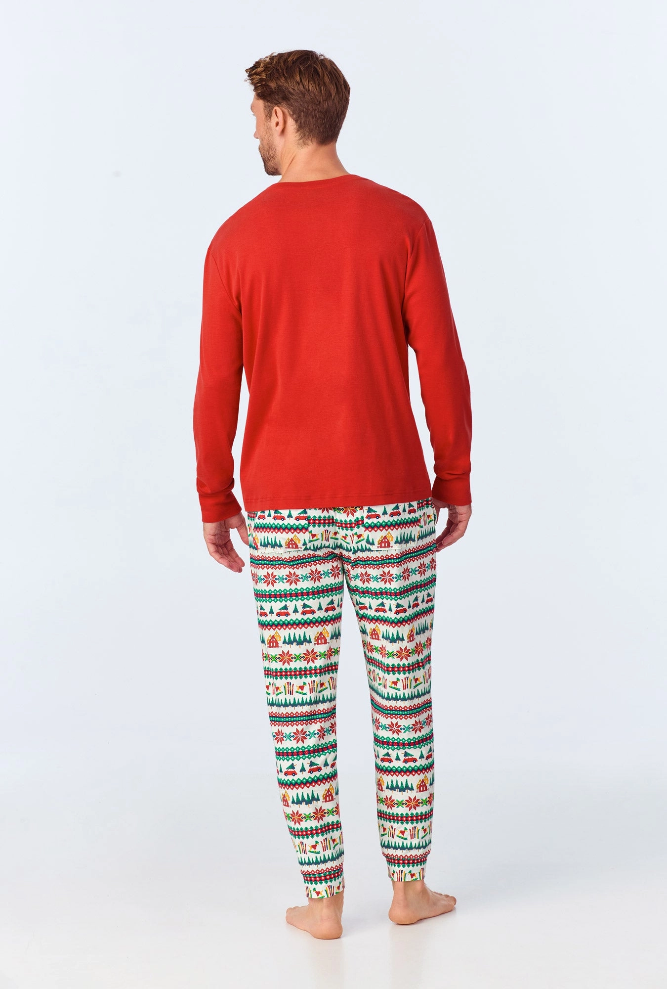 Festive Fairisle Men's Long Sleeve Henley and Jogger Stretch Jersey PJ Set