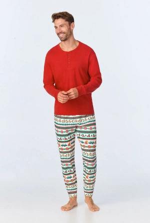 Festive Fairisle Men's Long Sleeve Henley and Jogger Stretch Jersey PJ Set