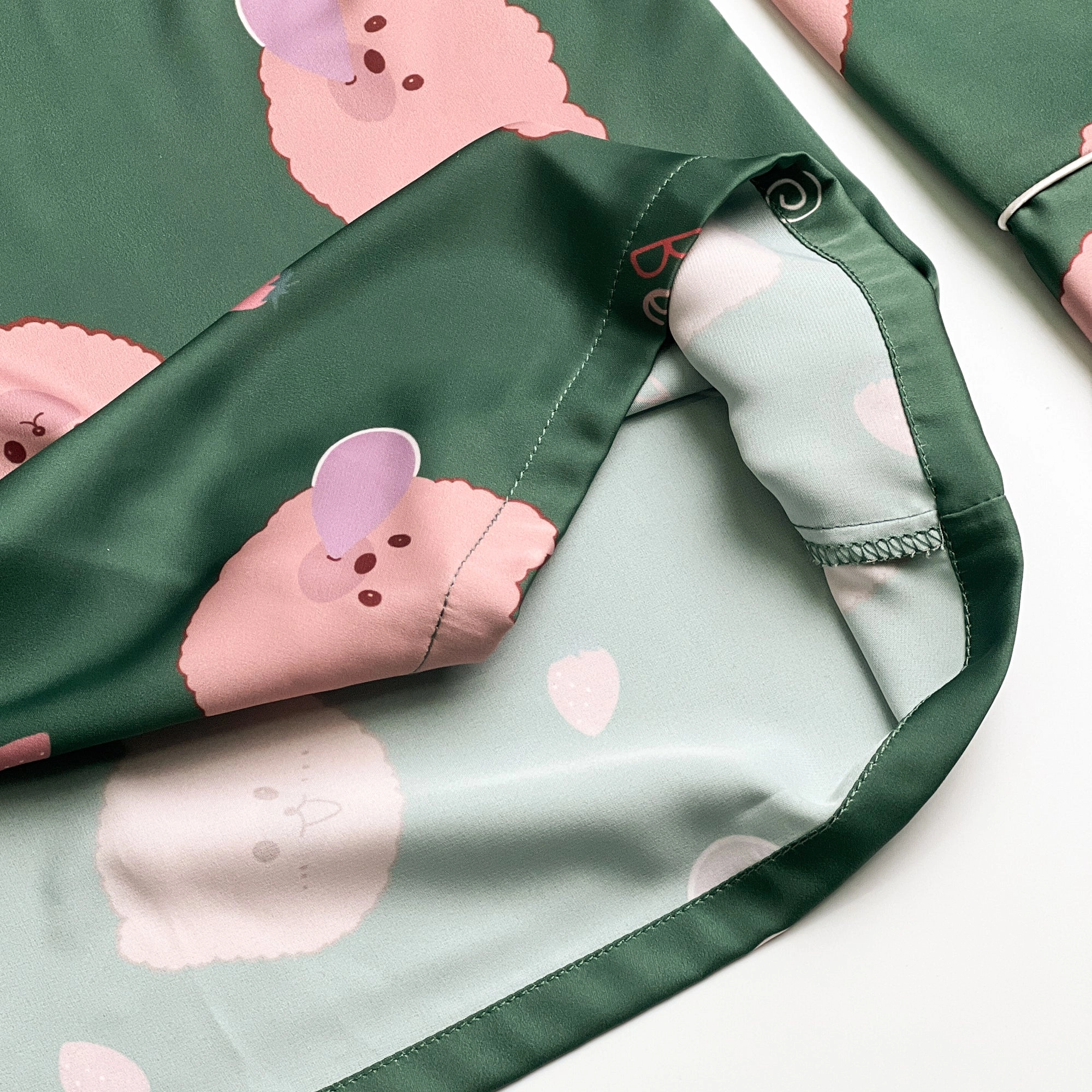 Green Bear Print Silky Satin Pajamas Set