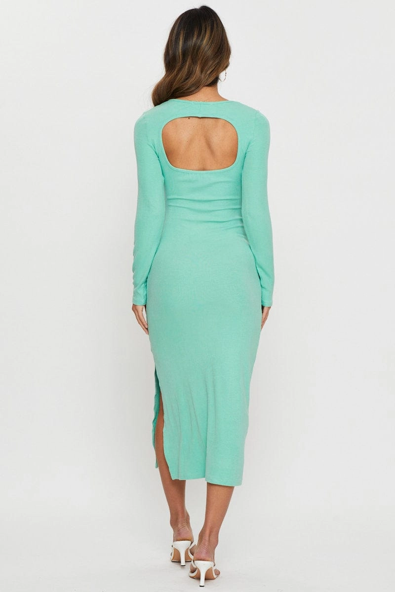 Green Midi Dress Long Sleeve