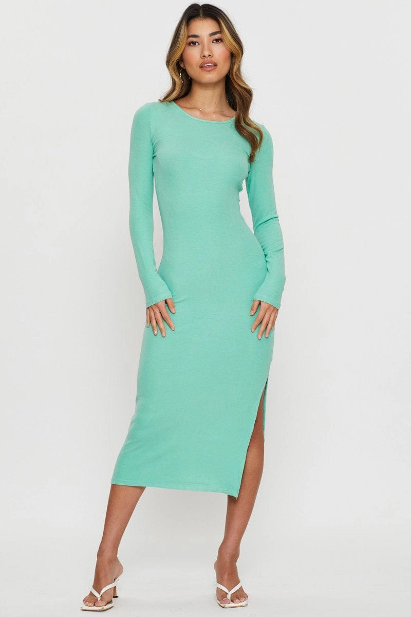 Green Midi Dress Long Sleeve