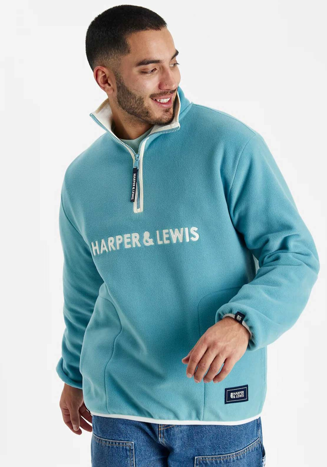 Harper & Lewis Unisex Averill Quarter Zip Fleece, Steel Blue