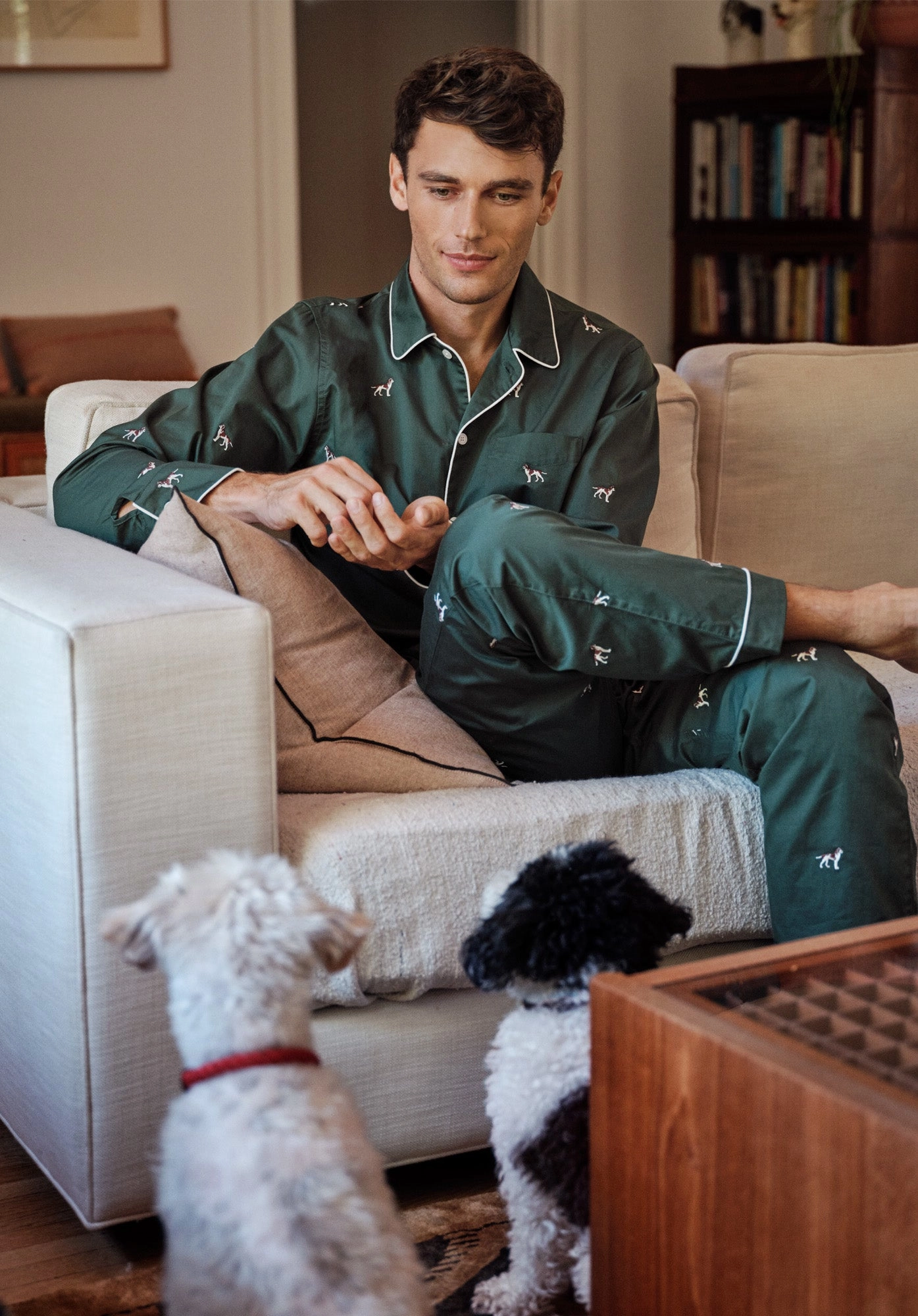 Henry Pajama Set in Embroidered Hounds