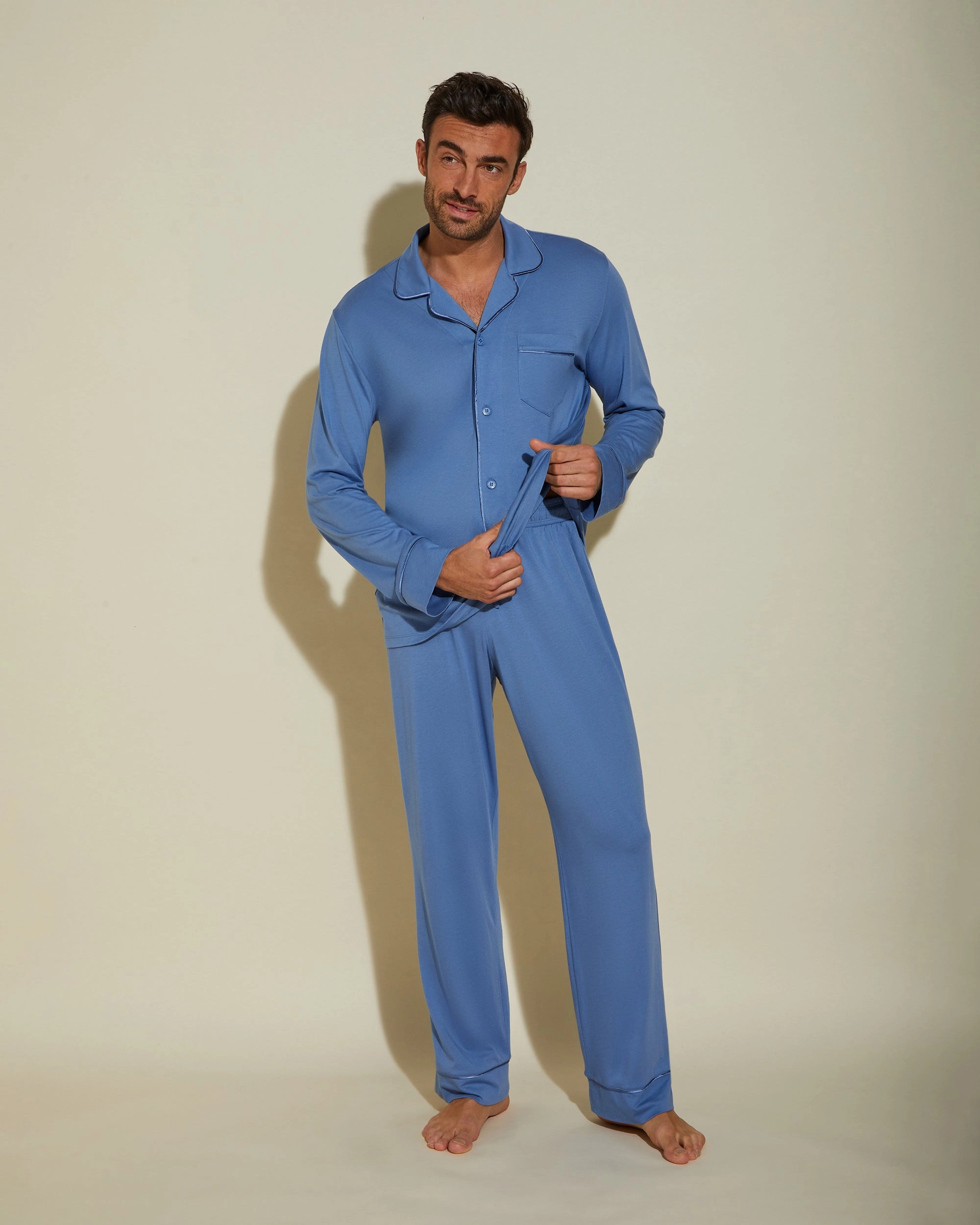 Klassisches Langärmeliges Top & Hose Pyjama-Set Für Männer