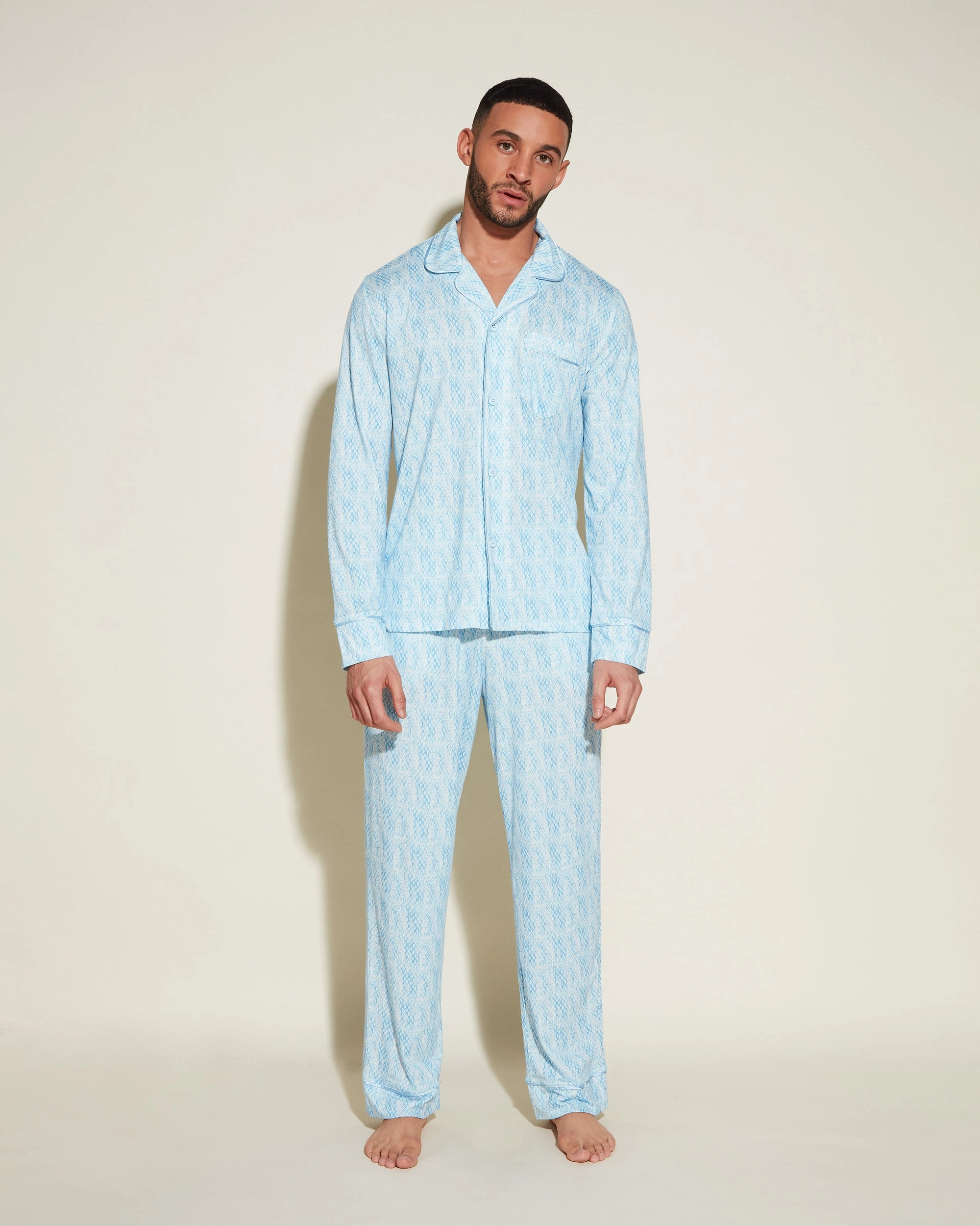 Klassisches Langärmeliges Top & Hose Pyjama-Set Für Männer