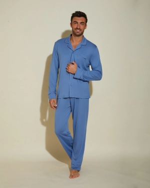 Klassisches Langärmeliges Top & Hose Pyjama-Set Für Männer